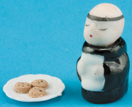 Dollhouse Miniature Monk Cookie Jar With Chocolate Chip Cookies